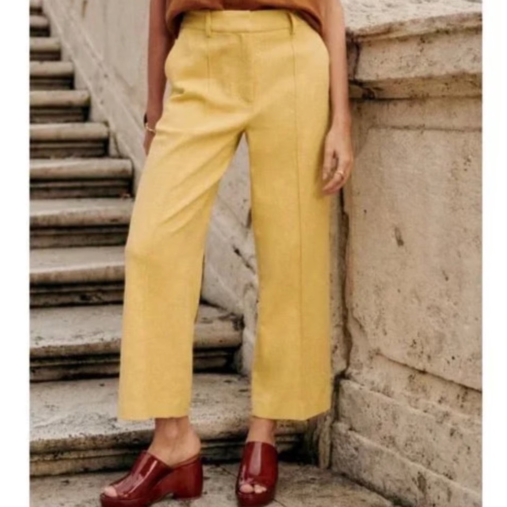 NWT Sezane Corentin Trouser in Yellow Linen (US 4)